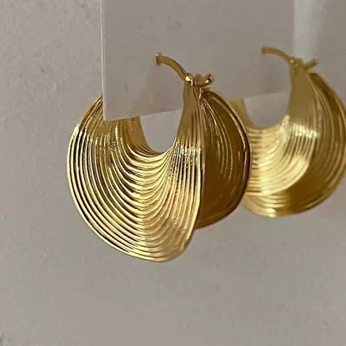 Exquisite Gold Fan-Shaped Arc-Designed Double-Layer Drop Earrings
