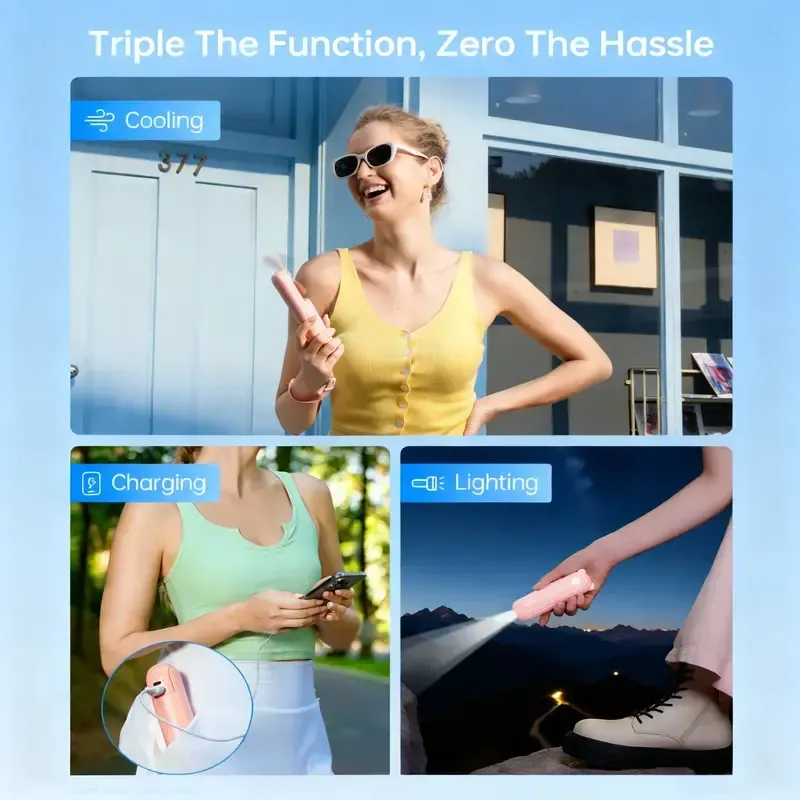 'JISULIFE' Handheld Mini Fan 3-in-1 Portable, 4500mAh&2000mAh Rechargeable Battery USB Fan with Power Bank & Flashlight, Multifunctional for Travel, Makeup, Daily Use – For Stylish African Ladies