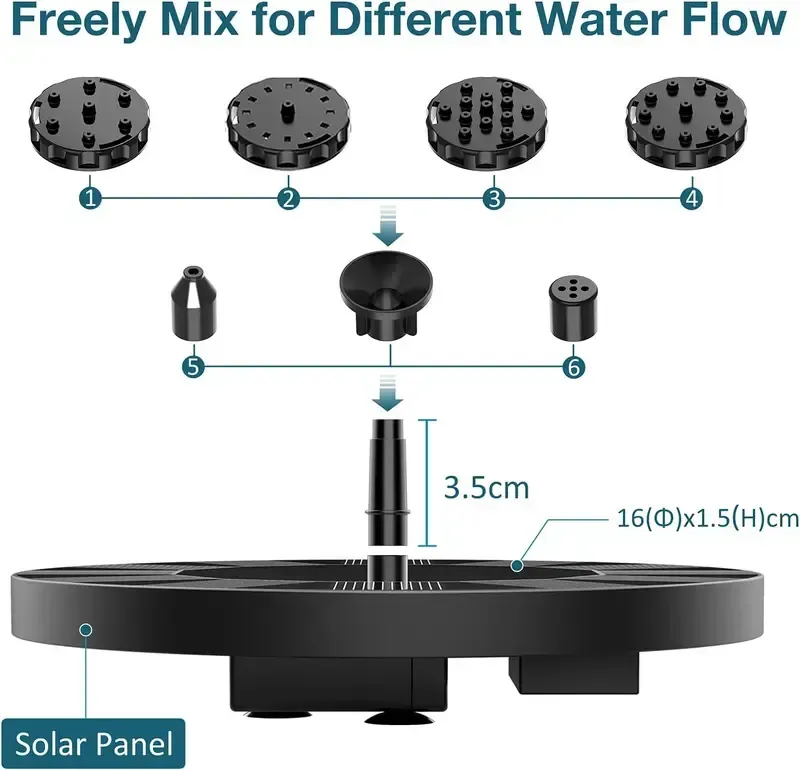 ☀️⛲Solar Powered Floating Water Fountain Pump with 6 Nozzles