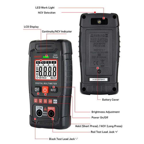 Multimeter, Digital Multimeter 4000 AN109 NCV Detection Voltage Multimeter with LED Light Handheld Multimeter Tool for AC and DC Voltage, Multimeters