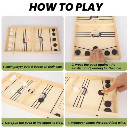 Fast Sling Puck Game - Test Your Speed and Accuracy with This Fast-Paced Wooden Air Hockey Board Game - Guaranteed Fun for Family Night or Friends Party