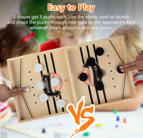 Fast Sling Puck Game - Test Your Speed and Accuracy with This Fast-Paced Wooden Air Hockey Board Game - Guaranteed Fun for Family Night or Friends Party