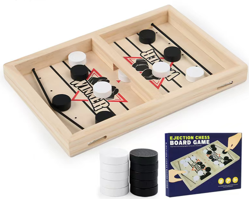 Fast Sling Puck Game - Test Your Speed and Accuracy with This Fast-Paced Wooden Air Hockey Board Game - Guaranteed Fun for Family Night or Friends Party
