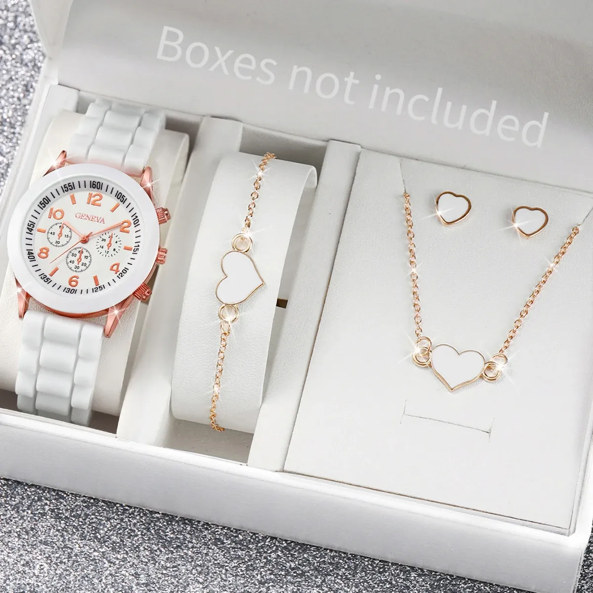 Pure Heart: White Ladies Watch and 3-Piece Jewelry Set❤️