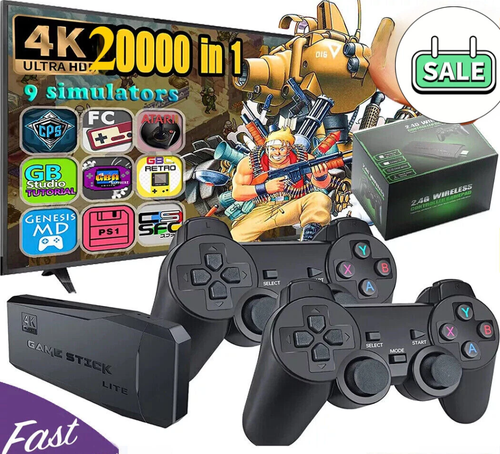 M8 Video Game Console Retro 20000+ Games TV Stick 64G 4K HDMI + 2 3d rocker Wireless Controller