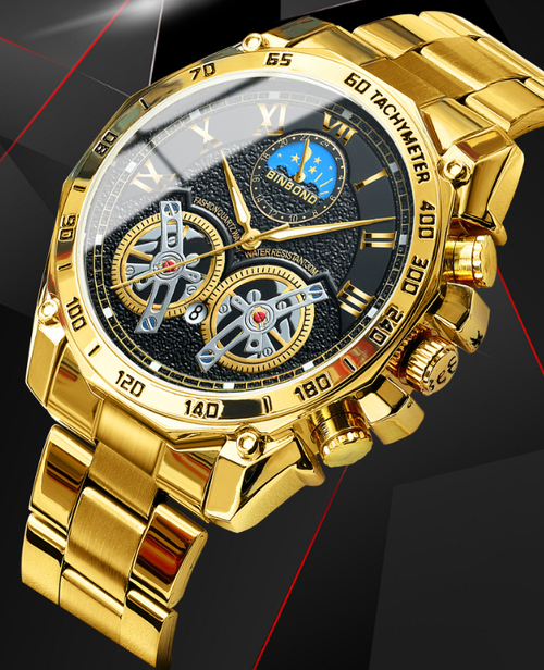 ⌚Men's Fashion Sports Watch Double Tourbillon Decoration Quartz Mens Watches Multifunctional Luminous Waterproof Wristwatch