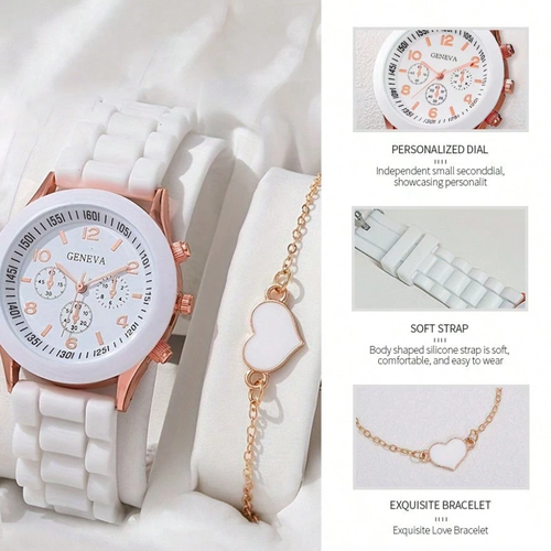 Pure Heart: White Ladies Watch and 3-Piece Jewelry Set❤️