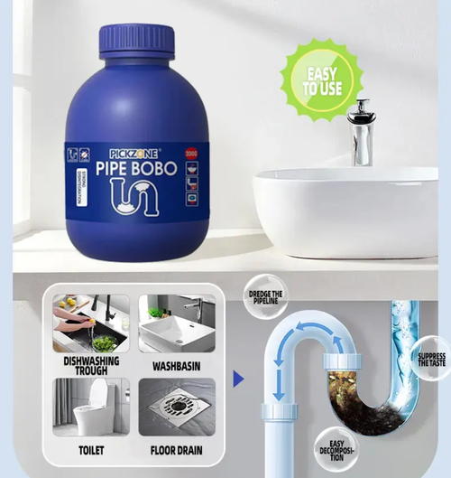 PICKZONE PIPE BOBO -Drain Unclogger Powerful Pipeline Dredging for Kitchen Sinks Shower Drains Tubs Dissolves 200+ Blockages Kills 99% Bacteria Safe for All Pipes Quick Dredging Formula Household Cleaner Bathroom Cleaning Tool