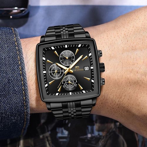 VA VA VOOM Top Brand Square Men Watch Waterproof Luminous Chronograph Calendar Man Watch Stainless Steel Quartz Watch Men Reloj