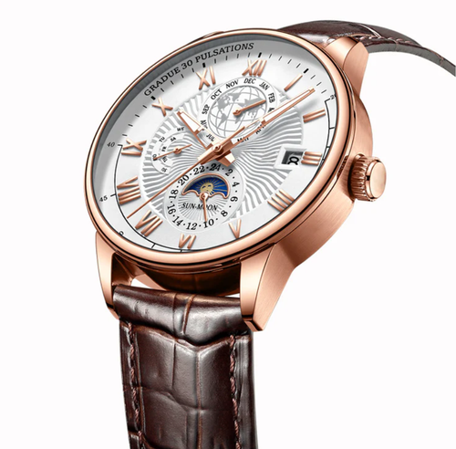 Luxury Men's Quartz Starry Moon Design Leather Band Water Resistant 30m Luminous Watch