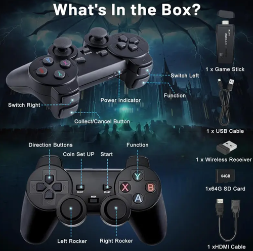M8 Video Game Console Retro 20000+ Games TV Stick 64G 4K HDMI + 2 3d rocker Wireless Controller