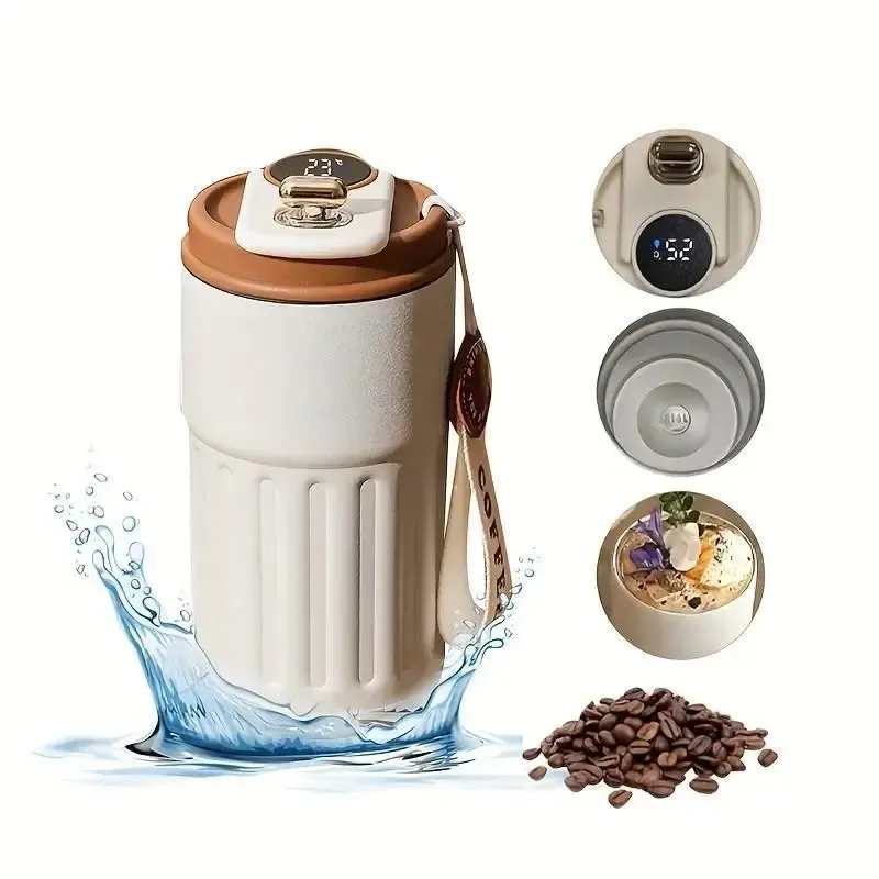 316 Stainless Steel Smart Temperature-Display Cup with LED Screen 450ml Portable Beverage Mug for Daily Drinking Travel. (Designed with a sipping-friendly narrow mouth, not fully sealed for easy drinking.)