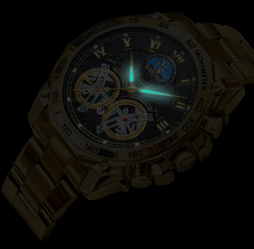 ⌚Men's Fashion Sports Watch Double Tourbillon Decoration Quartz Mens Watches Multifunctional Luminous Waterproof Wristwatch
