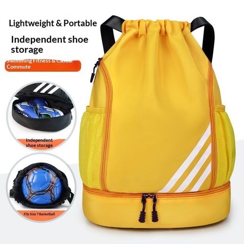 Popular Nylon Drawstring Waterproof Basketball Bag 30-40L Large Capacity Backpack Dry Wet Separation Suitable Sports Travel Hiking Outdoor
