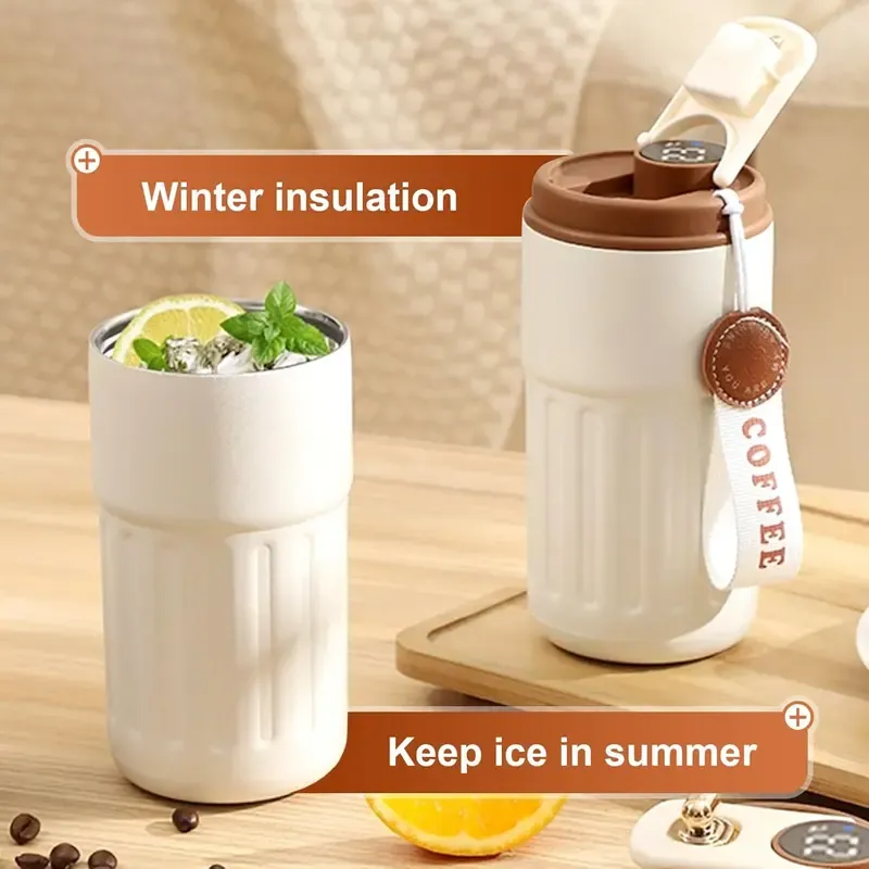 316 Stainless Steel Smart Temperature-Display Cup with LED Screen 450ml Portable Beverage Mug for Daily Drinking Travel. (Designed with a sipping-friendly narrow mouth, not fully sealed for easy drinking.)