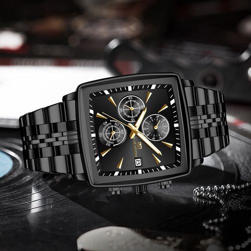 VA VA VOOM Top Brand Square Men Watch Waterproof Luminous Chronograph Calendar Man Watch Stainless Steel Quartz Watch Men Reloj
