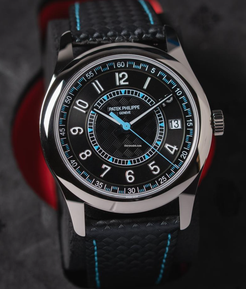 Calatrava 40mm Blue Accents Black Dial White Gold Watch 6007G-011