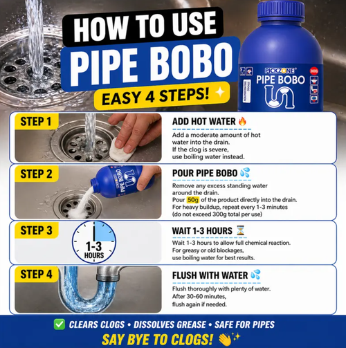 PICKZONE PIPE BOBO -Drain Unclogger Powerful Pipeline Dredging for Kitchen Sinks Shower Drains Tubs Dissolves 200+ Blockages Kills 99% Bacteria Safe for All Pipes Quick Dredging Formula Household Cleaner Bathroom Cleaning Tool