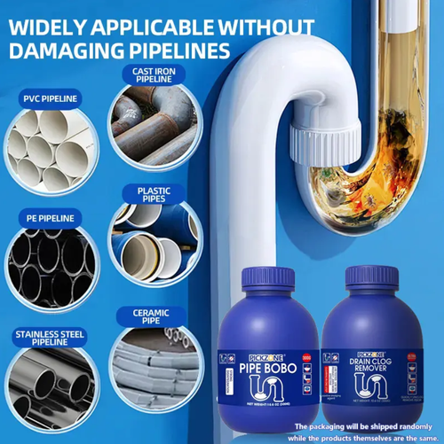 PICKZONE PIPE BOBO -Drain Unclogger Powerful Pipeline Dredging for Kitchen Sinks Shower Drains Tubs Dissolves 200+ Blockages Kills 99% Bacteria Safe for All Pipes Quick Dredging Formula Household Cleaner Bathroom Cleaning Tool