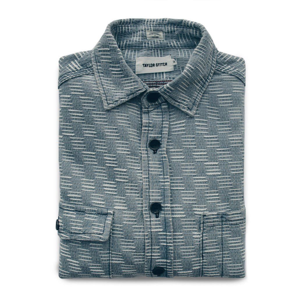 Wuecr Utility Shirt in Washed Indigo Jacquard