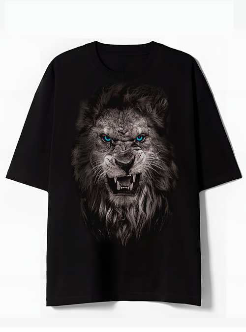 Mens Lion King Print Short Sleeve Shirt Casual Summer Top