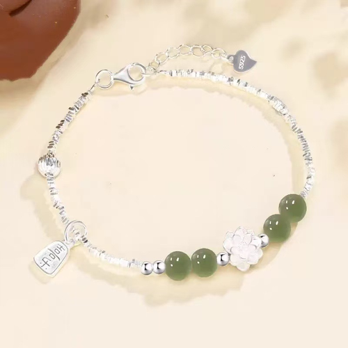 🔥 Ghana – Exclusive Imported Fashion🔥Hetian Jade Lotus Sterling Silver Bracelet – Blessings of Peace & Joy DM-071