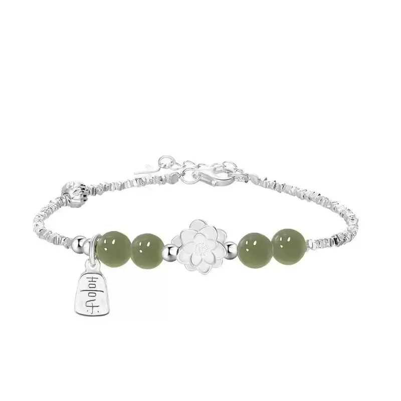 🔥 Ghana – Exclusive Imported Fashion🔥Hetian Jade Lotus Sterling Silver Bracelet – Blessings of Peace & Joy DM-071