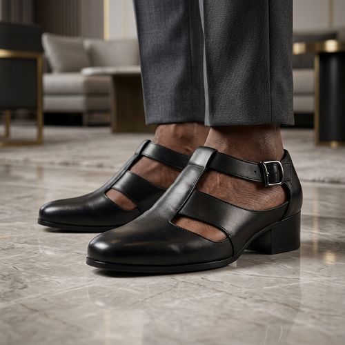 Mens Height Increasing Hollow Out Leather Shoes
