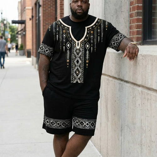 Mens Beach Casual Short Sleeve and Shorts Set Summer Outfit