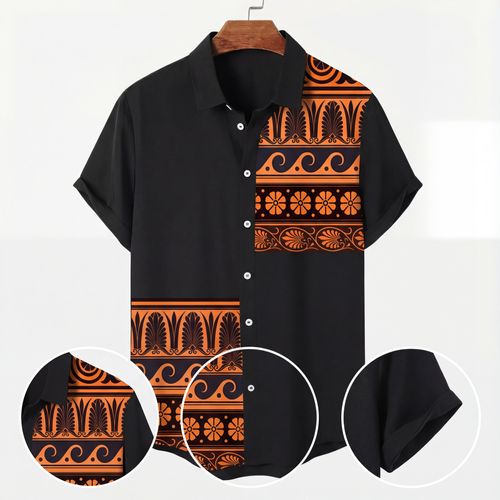 Mens Printed Short Sleeve Shirt Casual Summer Top
