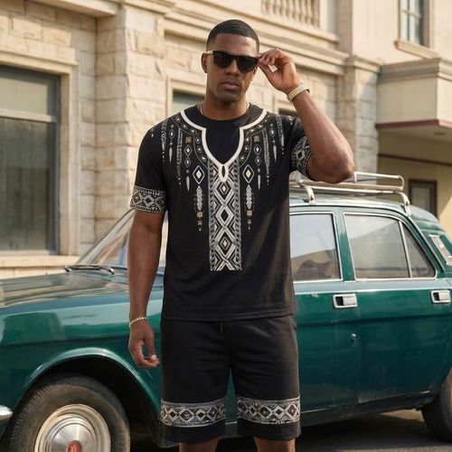 Mens Beach Casual Short Sleeve and Shorts Set Summer Outfit