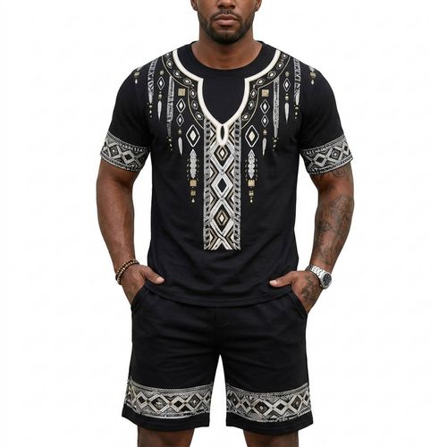 🔥 Ghana – Exclusive Imported Fashion🔥Mens Beach Casual Short Sleeve and Shorts Set Summer Outfit DM-005