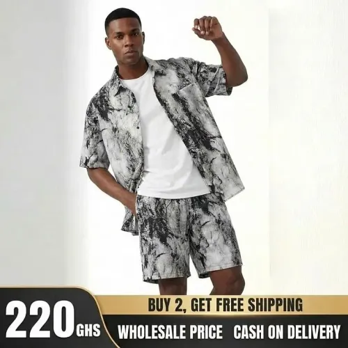 Mens Ice Silk Short Sleeve and Shorts Set Summer Outfit