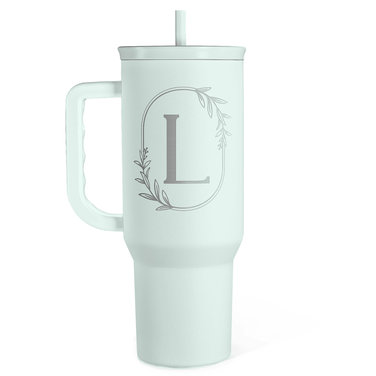 Personalized Monogrammed Tumbler with Handle 40oz, Letter L Tumblers Insulated Coffee Travel Cup, Custom Initial Gift for Women Girls Friends, Monogram Gift for Christmas Birthday Mothers Day