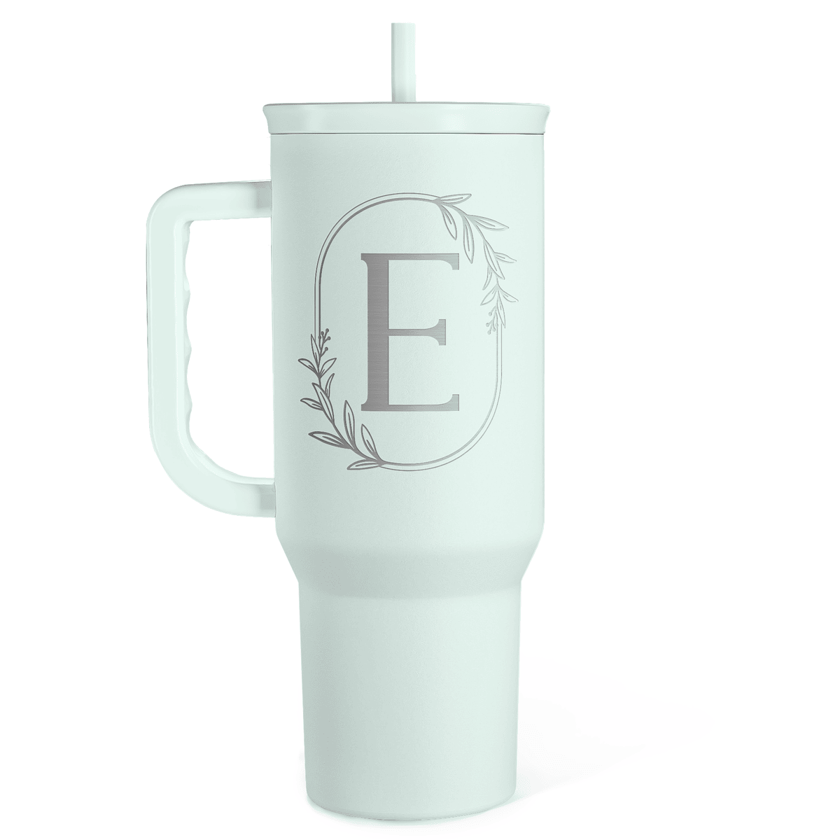 Personalized Monogrammed Tumbler with Handle 40oz, Letter E Tumblers Insulated Coffee Travel Cup, Custom Initial Gift for Women Girls Friends, Monogram Gift for Christmas Birthday Mothers Day
