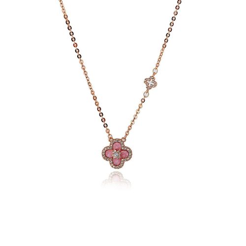 New Lucky Four-Leaf Clover Necklace – Rose Gold with Pink Pink Shell, Elegant, Fresh & Sweet Temperament Necklace
