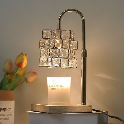Crystal Cube Wax Melter Lamp – Bamboo Wood,  Dimmable Night Light for Bedroom Ambience!