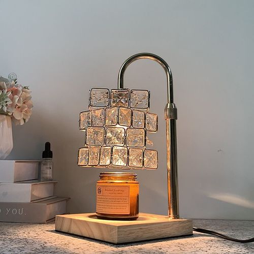 Crystal Cube Wax Melter Lamp – Bamboo Wood,  Dimmable Night Light for Bedroom Ambience!