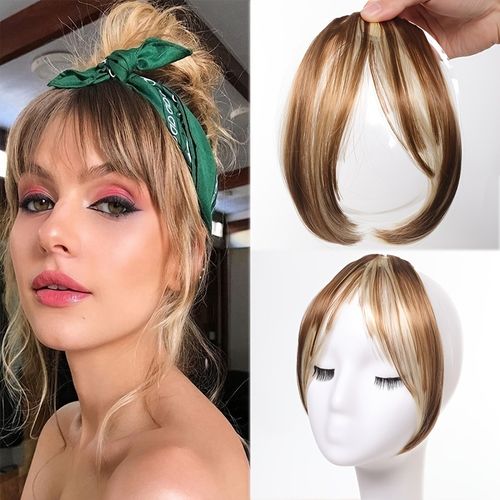 Clip-in French-style bangs hairpiece for women – adds volume to the crown, creates a natural, seamless look.