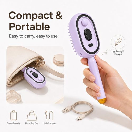 Electric Spray Air Cushion Massage Comb, Rechargeable Steam Brush for Hair (Purple)