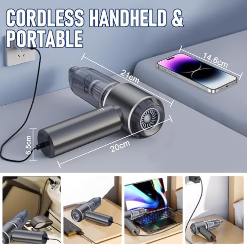 Wireless Handheld Vacuum Cleaner, Dual Use for Home & Car, Low Noise, Mini Vacuum for Cat Dog Hair, Dust & Mites