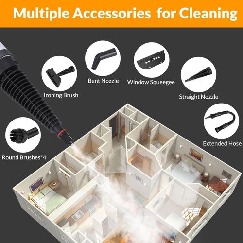 Handheld Steam Cleaner, Pressurized Hot Steam with 12 Accessories for Home High Temperature Steam Removes Grease, Dirt and Stains from Kitchens, Bathrooms, Cars, Furniture, Tile and Grout.