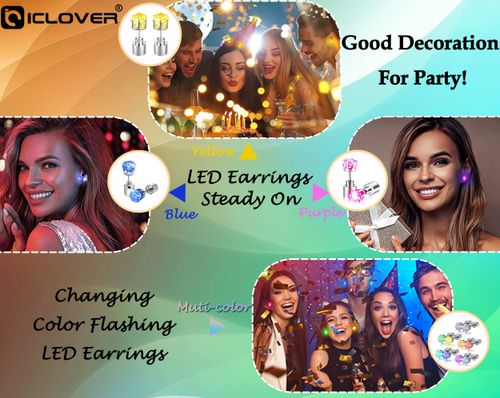 LED Glow Stud Earrings, Colorful Flashing Light Earrings for Music Festival Night Party