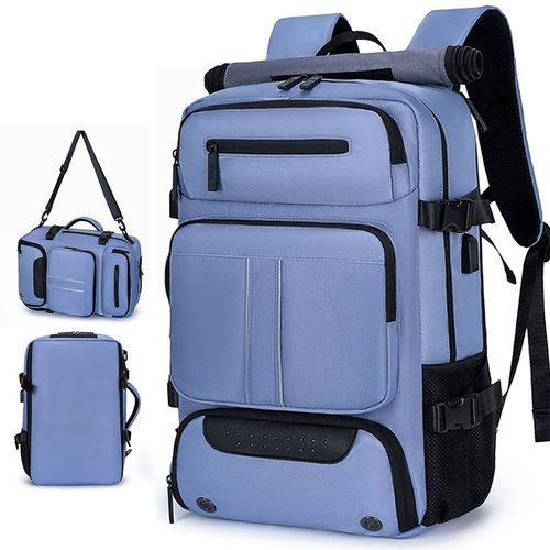 Business-style blue laptop backpack, waterproof material, large capacity design, suitable for all users.