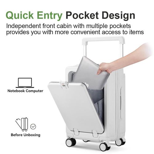 Silent Wheel Front Opening Suitcase, Unisex Lightweight Travel Luggage