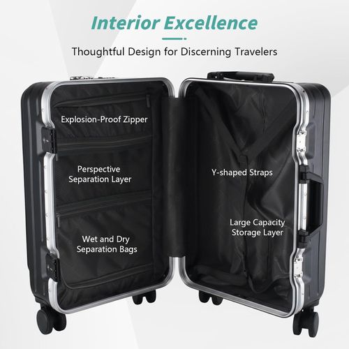 24 Inch PC Hard Shell Luggage, Aluminum Frame Travel Suitcase for Men Women & Students