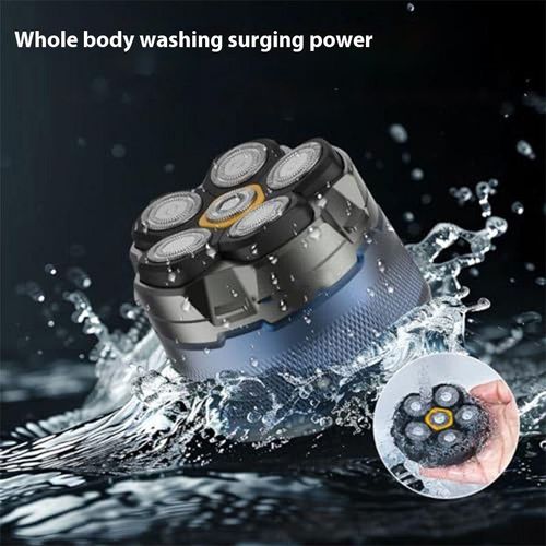 Magnetic suction rotating six-blade head bald head shaver, fully washable, Type-C interface.