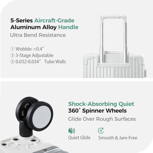 Wide-Handle Aluminum Frame Suitcase: Large, Durable with Silent Wheels & Lock | For Students & Business Travelers