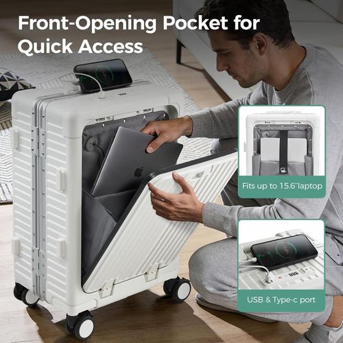 Wide-Handle Aluminum Frame Suitcase: Large, Durable with Silent Wheels & Lock | For Students & Business Travelers