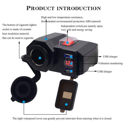 Motorcycle Phone Charger with Voltmeter, Waterproof Cigarette Lighter Socket + Dual USB 4.2A Universal Modification Parts